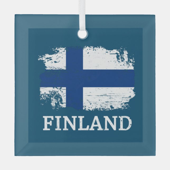 Finland Flag  Glass Tree Decoration (Front)