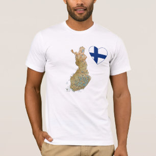 Finland Flag Heart and Map T-Shirt