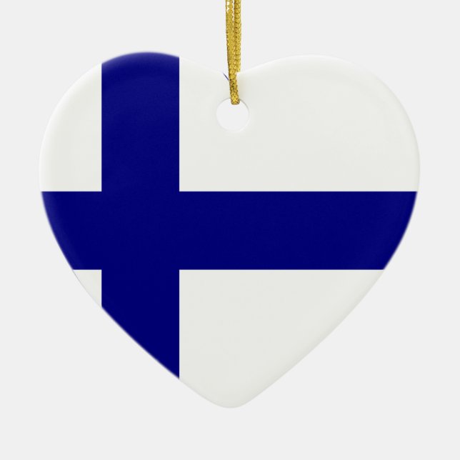 Finland Flag Heart Ceramic Tree Decoration (Front)