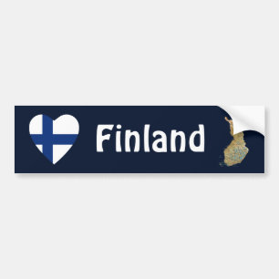 Finland Flag Heart + Map Bumper Sticker