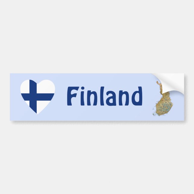 Finland Flag Heart + Map Bumper Sticker (Front)