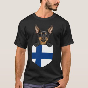 Finland Flag Miniature Pinscher Dog In Pocket T-Shirt