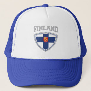 Finland Flag Shield & Emblem Trucker Hat