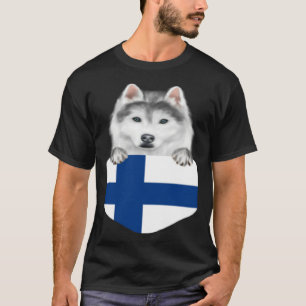 Finland Flag Siberian Husky Dog In Pocket T-Shirt