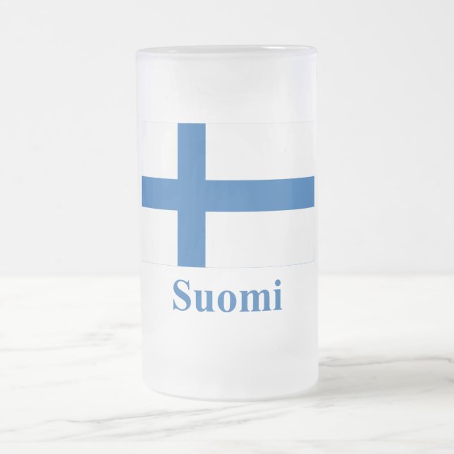 Finland Flag with Name in Finnish Frosted Glass Beer Mug (Center)