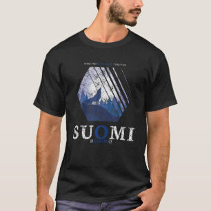 Finland Full Moon Wolf Howling Suomi Flag Used Loo T-Shirt