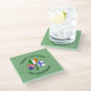 Finland Ireland USA Shamrock Flag Personalised Glass Coaster