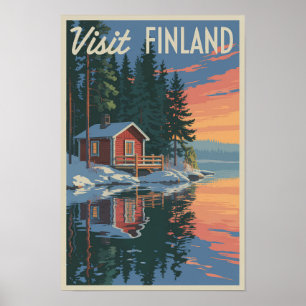 Finland Lake Travel Art Vintage Poster