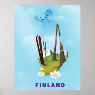 Finland map Illustrated travel poster