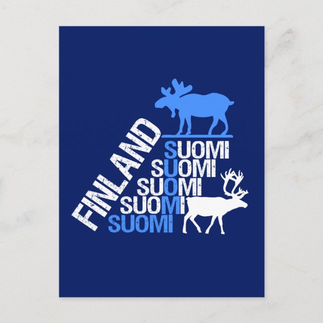 Finland Moose & Reindeer postcard - customise (Front)