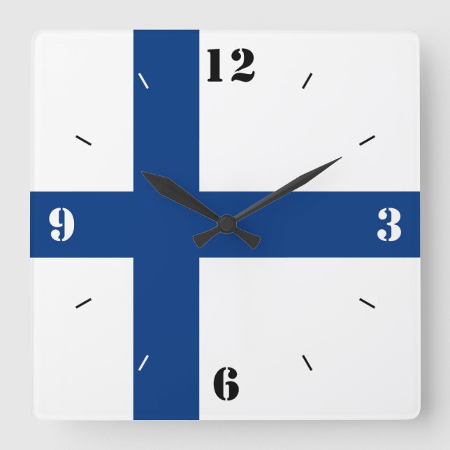 Finland National Flag Patriotic Square Wall Clock (Front)