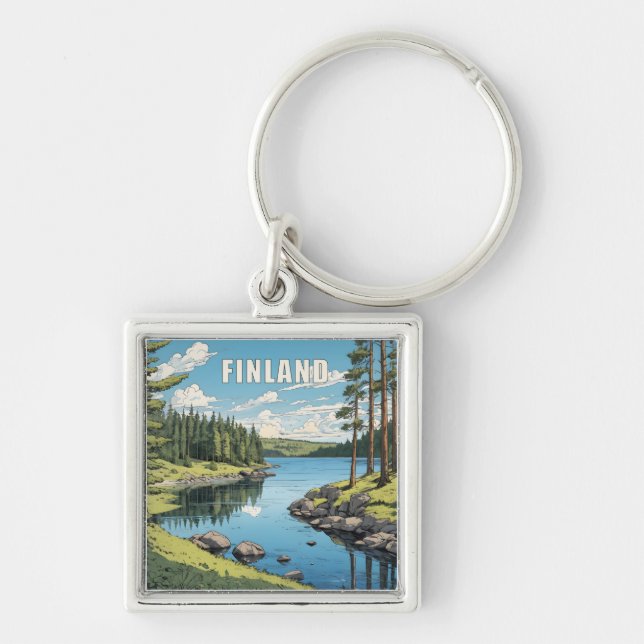 Finland Nature Illustration Key Ring (Front)