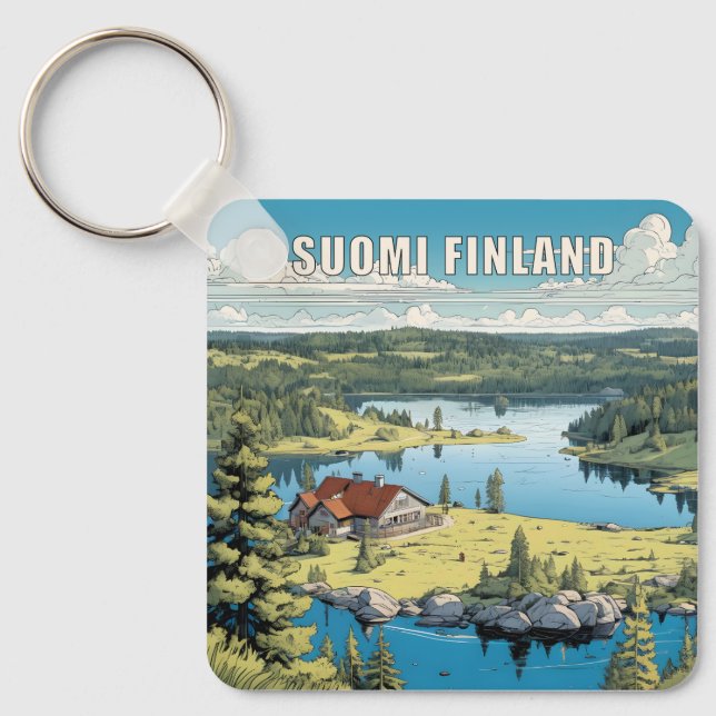 Finland Nature Illustration Key Ring (Front)