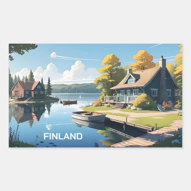 Finland Nature Illustration Rectangular Sticker (Front)