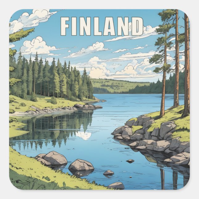 Finland Nature Illustration Square Sticker (Front)