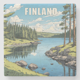 Finland Nature Illustration Stone Coaster