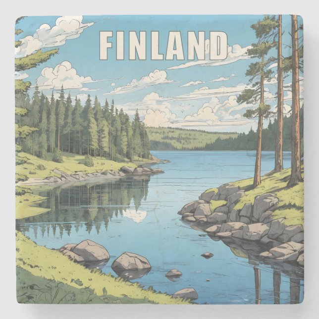 Finland Nature Illustration Stone Coaster (Front)