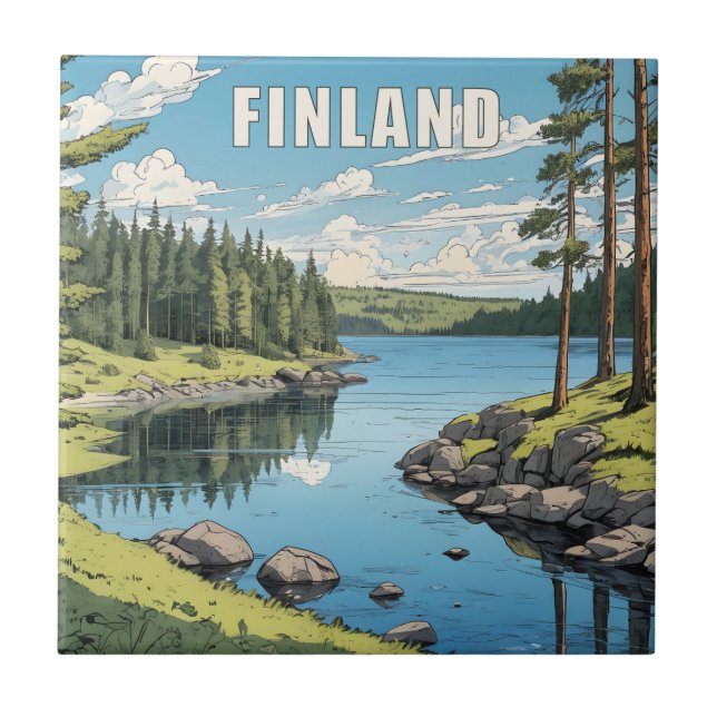 Finland Nature Illustration Tile (Front)