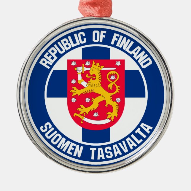 Finland Round Emblem Metal Tree Decoration (Front)