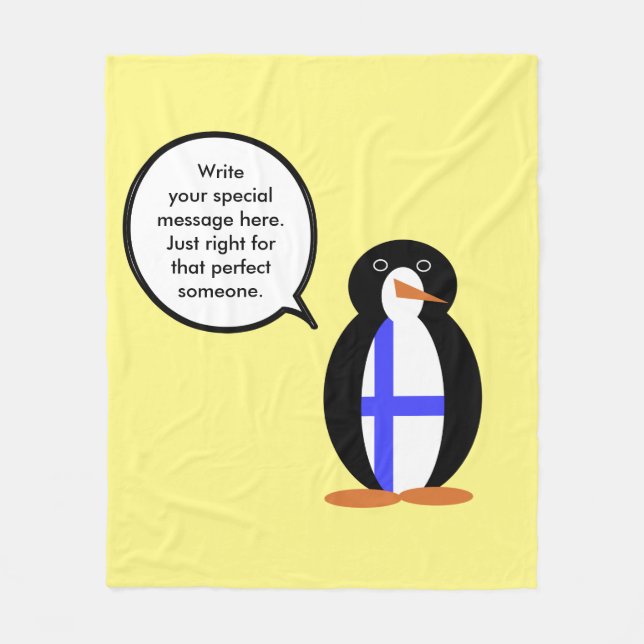 Finland Talking Ms. Penguin Personalised  Fleece Blanket (Front)