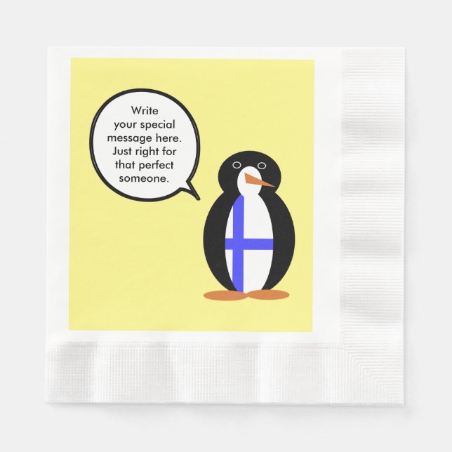 Finland Talking Ms. Penguin Personalised  Napkin (Front)
