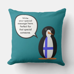 Finland Talking Ms. Penguin Personalised  Outdoor Cushion