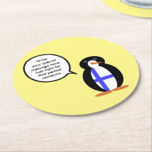 Finland Talking Ms. Penguin Personalised  Round Paper Coaster