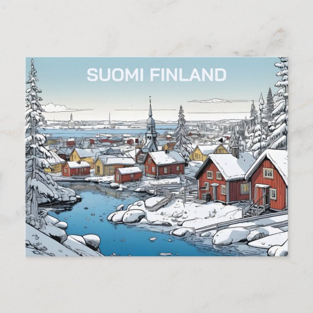 Finland Winter Illustration Postcard (Front)