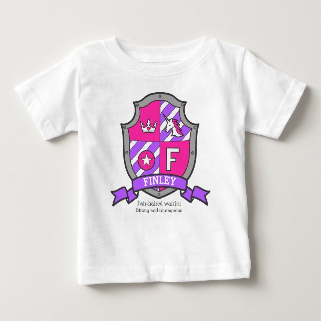 Finley name meaning unicorn princess letter F Baby T-Shirt (Front)