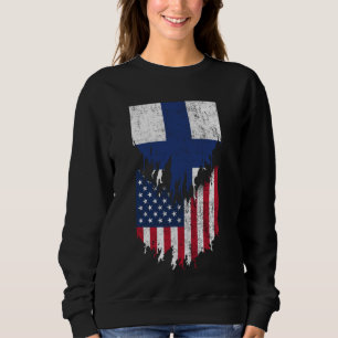 Finnish American Flags Ripped Torn Finland Sweatshirt