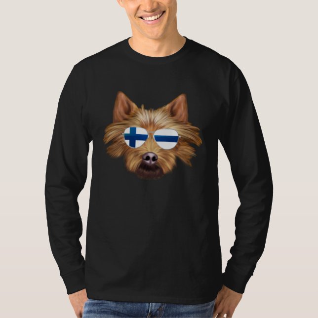Finnish Flag Australian Terrier Dog Finland Pocket T-Shirt (Front)