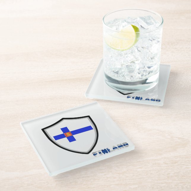 Finnish flag-coat of arms glass coaster (Angled)