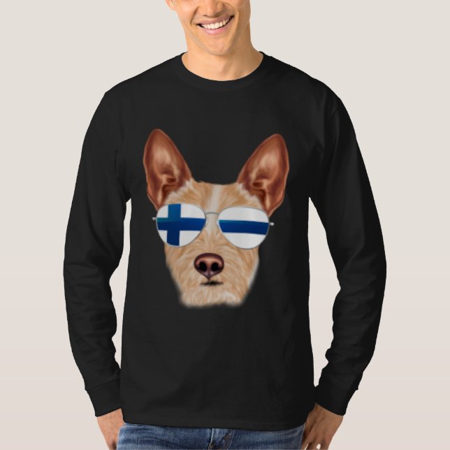 Finnish Flag Portuguese Podengo Pequeno Dog Finlan T-Shirt (Front)