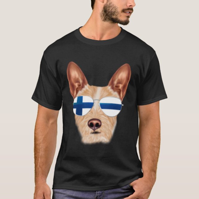 Finnish Flag Portuguese Podengo Pequeno Dog Finlan T-Shirt (Front)