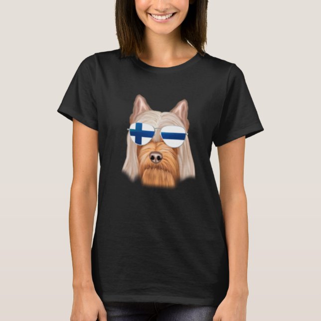 Finnish Flag Silky Terrier Dog Finland Pocket T-Shirt (Front)