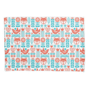 Finnish Fox & Bird Folk Art Pattern Pillowcase