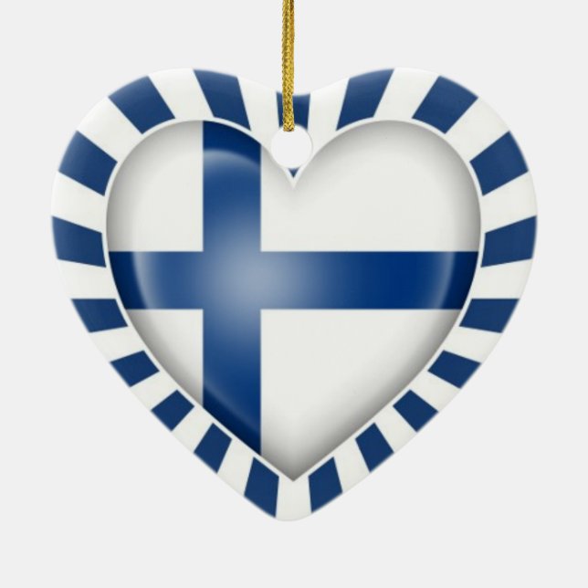 Finnish Heart Flag with Star Burst Ceramic Tree Decoration (Back)