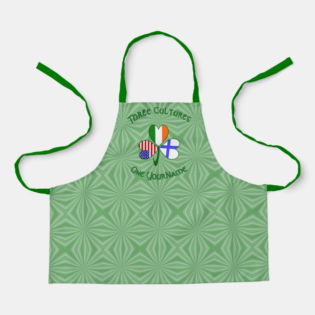 Finnish Irish American Flags Shamrock Personalised Apron (Front)