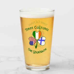 Finnish Irish American Flags Shamrock Personalised Glass