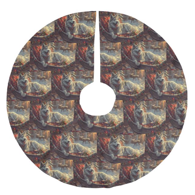 Finnish Laphund Dog Christmas Festive Brushed Polyester Tree Skirt (Front)