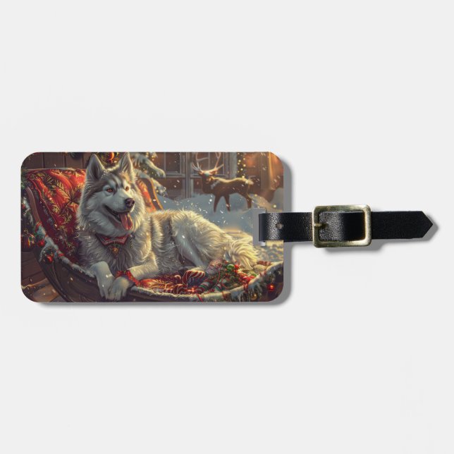 Finnish Laphund Dog Christmas Festive Luggage Tag (Front Horizontal)