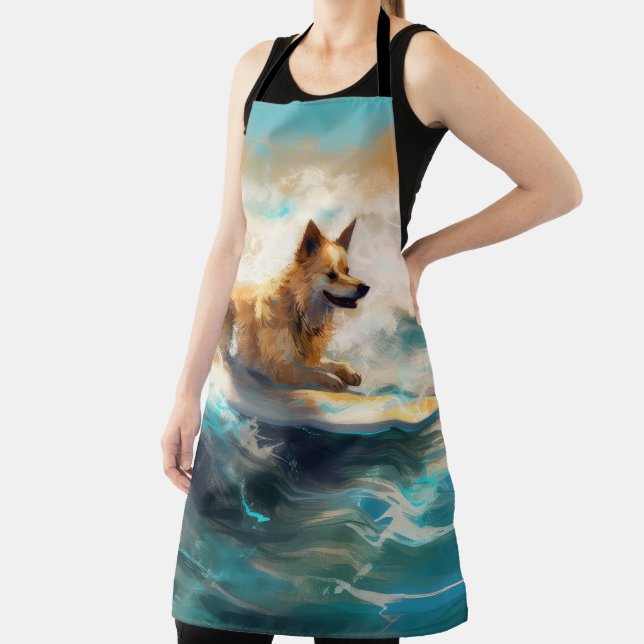 Finnish Lapphund Beach Surfing Painting Apron (Insitu)