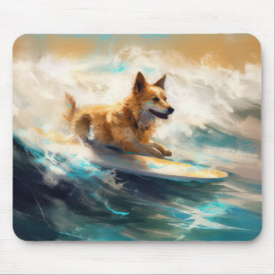 Finnish Lapphund Beach Surfing Painting Mouse Pad