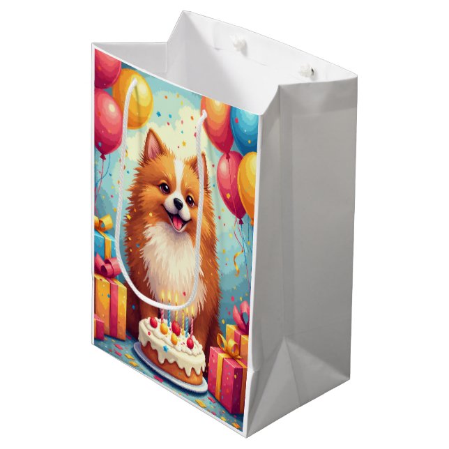 Finnish Lapphund Birthday Celebration Medium Gift Bag (Front Angled)