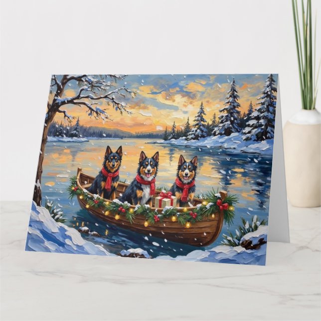 Finnish Lapphund Christmas Boat Holiday Card (Front)