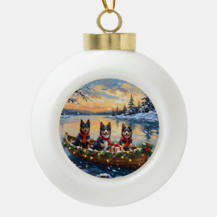 Finnish Lapphund Christmas Boat Holiday Ceramic Ball Christmas Ornament