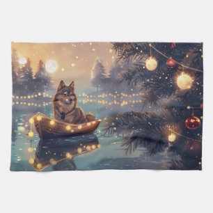 Finnish Lapphund Christmas Festive Voyage Tea Towel