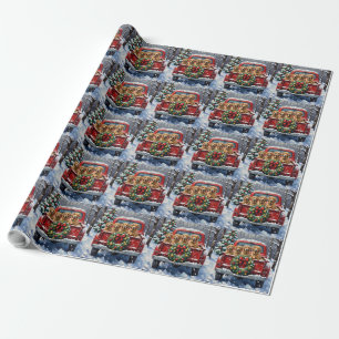Finnish Lapphund Christmas Red Truck Holiday Wrapping Paper