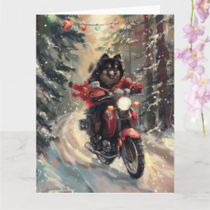 Finnish Lapphund Dog Riding Motorcycle Christmas  Card