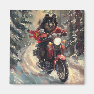 Finnish Lapphund Dog Riding Motorcycle Christmas  Magnet